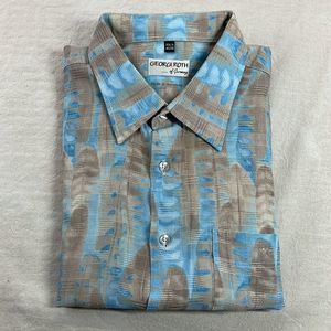 Georg Roth Camp Shirt Mens XXL 2XL 2X Tan Blue Short Sleeve Button Down Shirt
